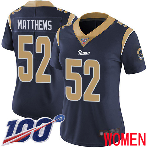 Los Angeles Rams Limited Navy Blue Women Clay Matthews Home Jersey NFL Football 52 100th Season Vapor Untouchable